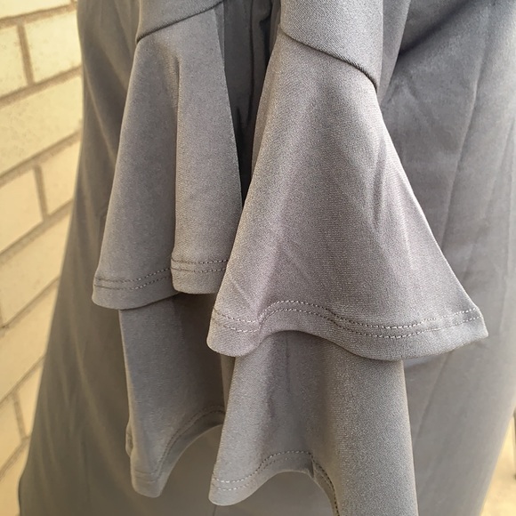 Zenana Ash Gray Double Ruffle Sleeve Drop Shoulders Top NWT - Picture 6 of 8